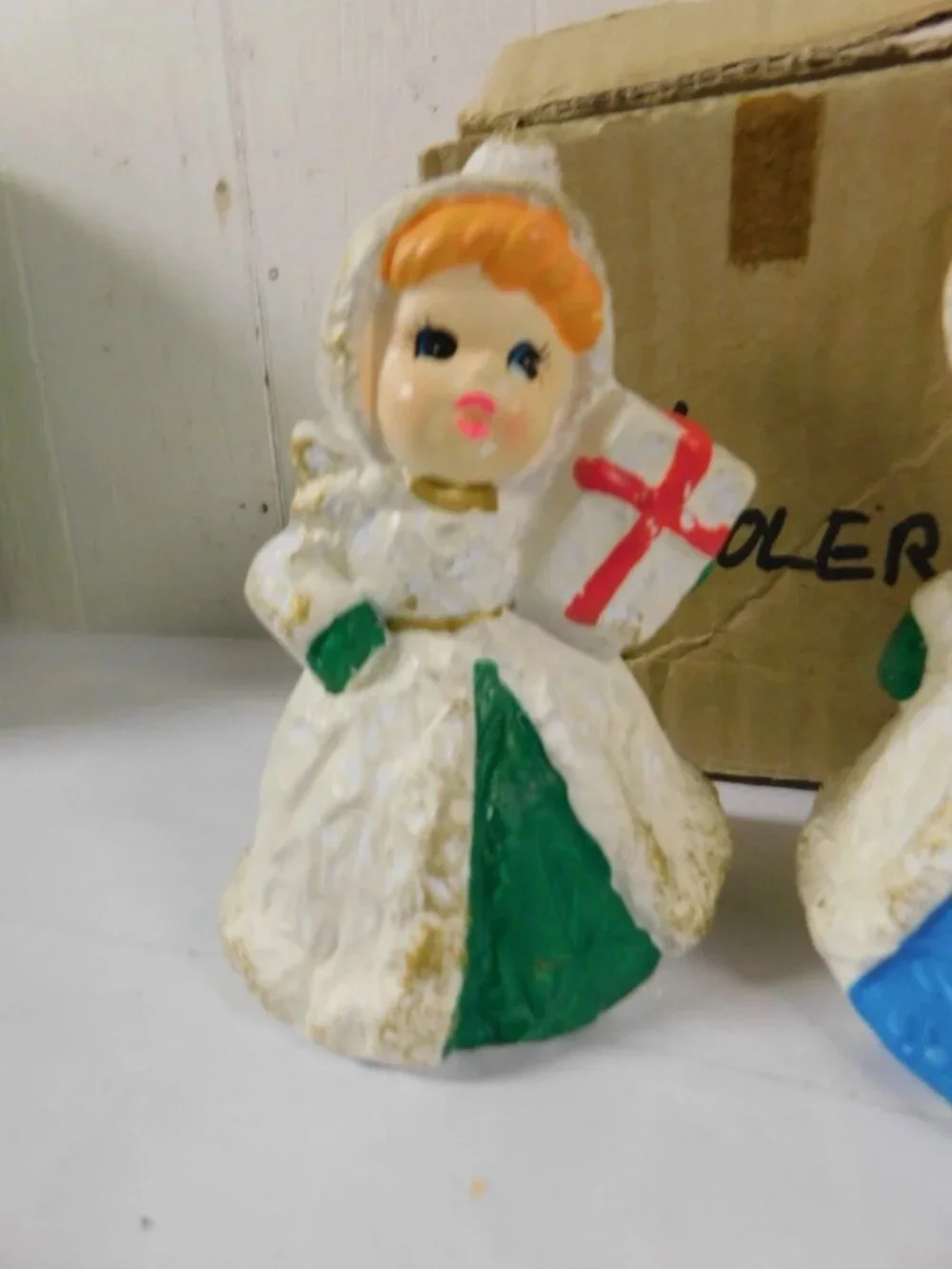 Vintage Paper Mache Angels Set of Angels Holding Tree , Present , Bells